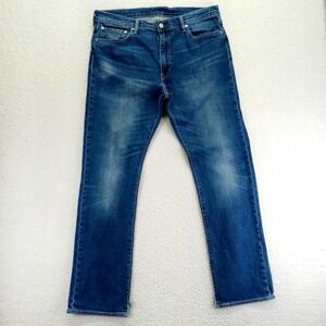 Levi's 513 Slim Straight Fit Dark Wash Jeans Men's 36x34 Distressed Cuffs Cut